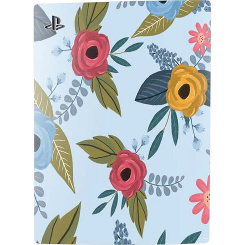 Blue Fall Flowers PS5 Digital Edition Console Skin
